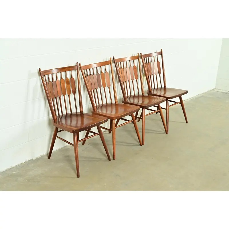 Kipp Stewart for Drexel Declaration Sculpted Walnut Dining Chairs, Set of Four - Image 4