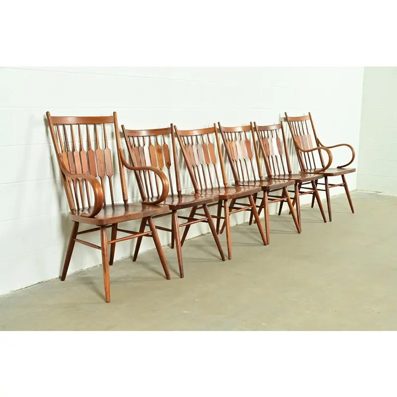 Kipp Stewart for Drexel Declaration Sculpted Walnut Dining Chairs, Set of Six - Image 4