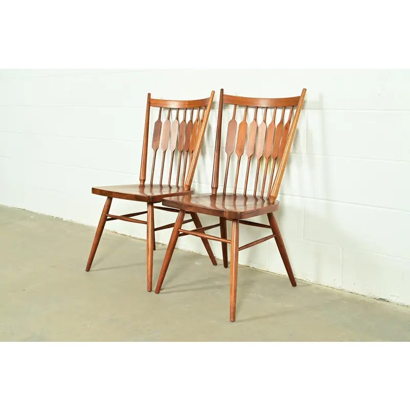 Kipp Stewart for Drexel Declaration Sculpted Walnut Side Chairs or Dining Chairs, Pair - Image 4