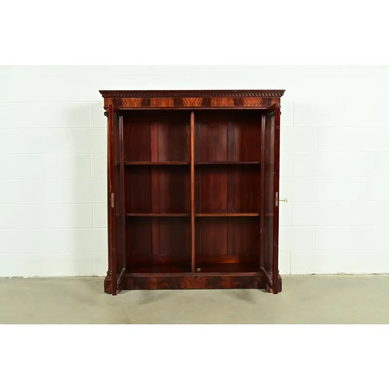 R. J. Horner Style American Empire Flame Mahogany Glass Front Double Bookcase, Circa 1880s - Image 4