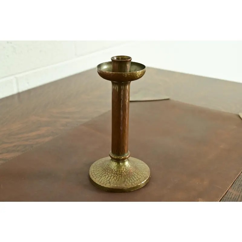Roycroft Arts & Crafts Brass Finished Hammered Copper Candlestick - Image 4