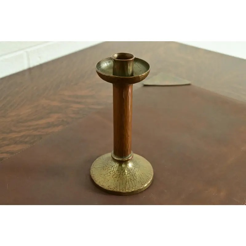 Roycroft Arts & Crafts Brass Finished Hammered Copper Candlestick - Image 4