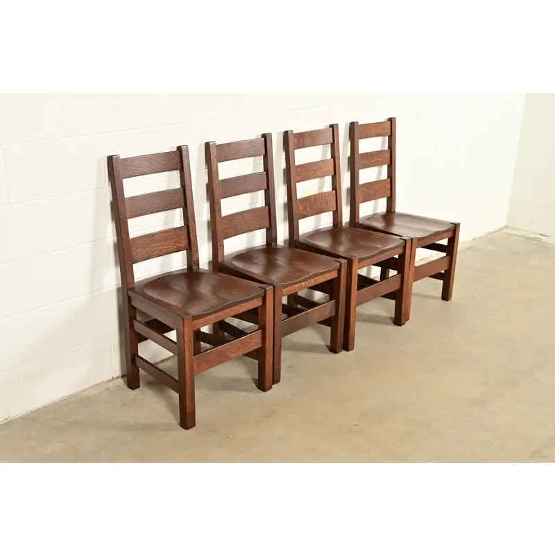 Stickley Brothers Antique Mission Oak Arts & Crafts Ladder Back Dining Chairs, Newly Refinished - Image 4