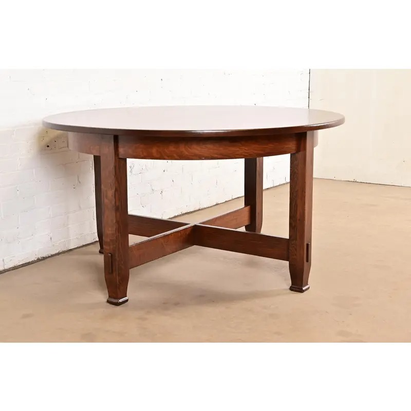 Stickley Brothers Antique Mission Oak Arts & Crafts Round Dining Table, Newly Refinished - Image 4