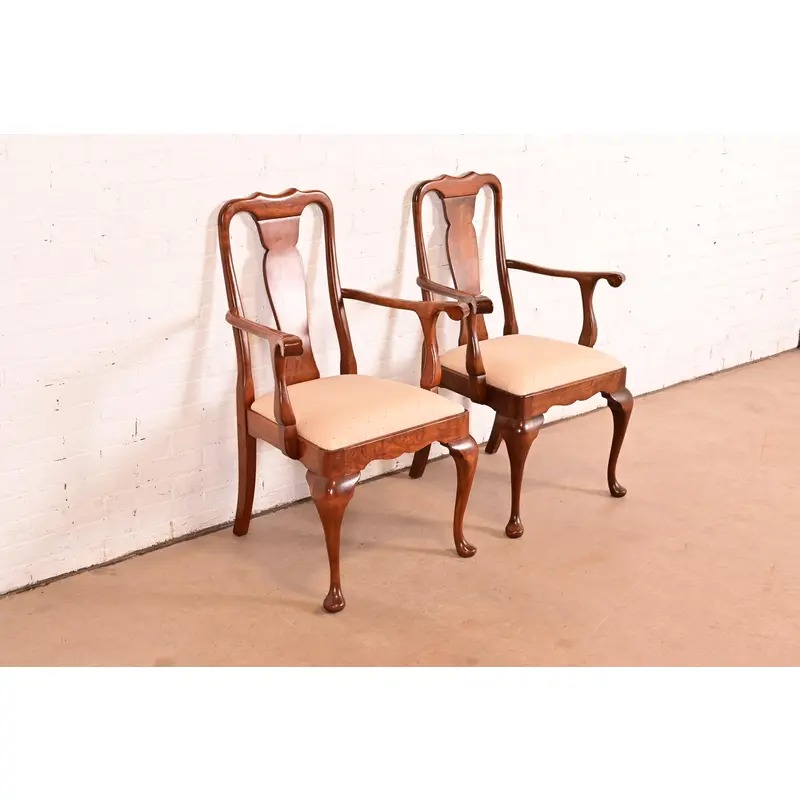 Stickley Queen Anne Carved Solid Cherry Wood Armchairs, Pair - Image 4