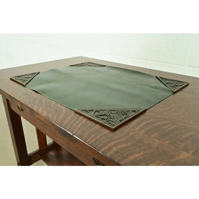 Tiffany Studios New York Grapevine Bronze Blotter Corners With Leather Desk Blotter - Image 4