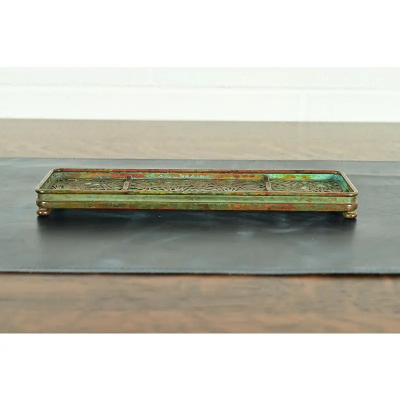 Tiffany Studios New York Pine Needle Bronze and Favrile Slag Glass Pen Tray - Image 4