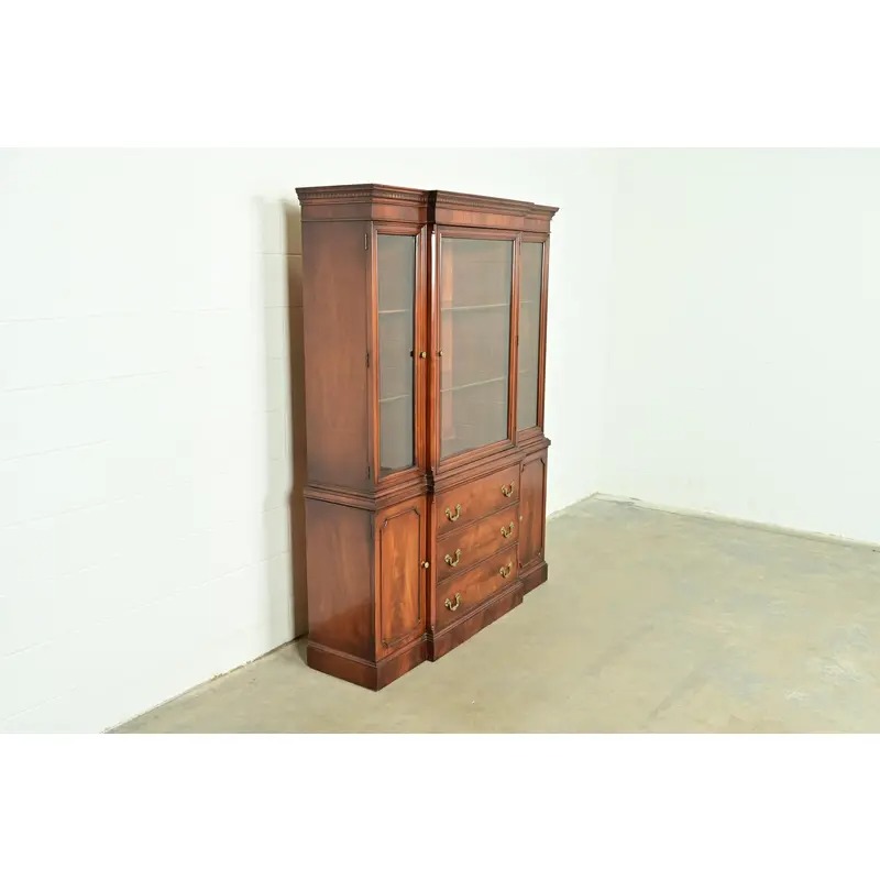 White Furniture Georgian Flame Mahogany Breakfront Bookcase Cabinet, Circa 1960s - Image 4