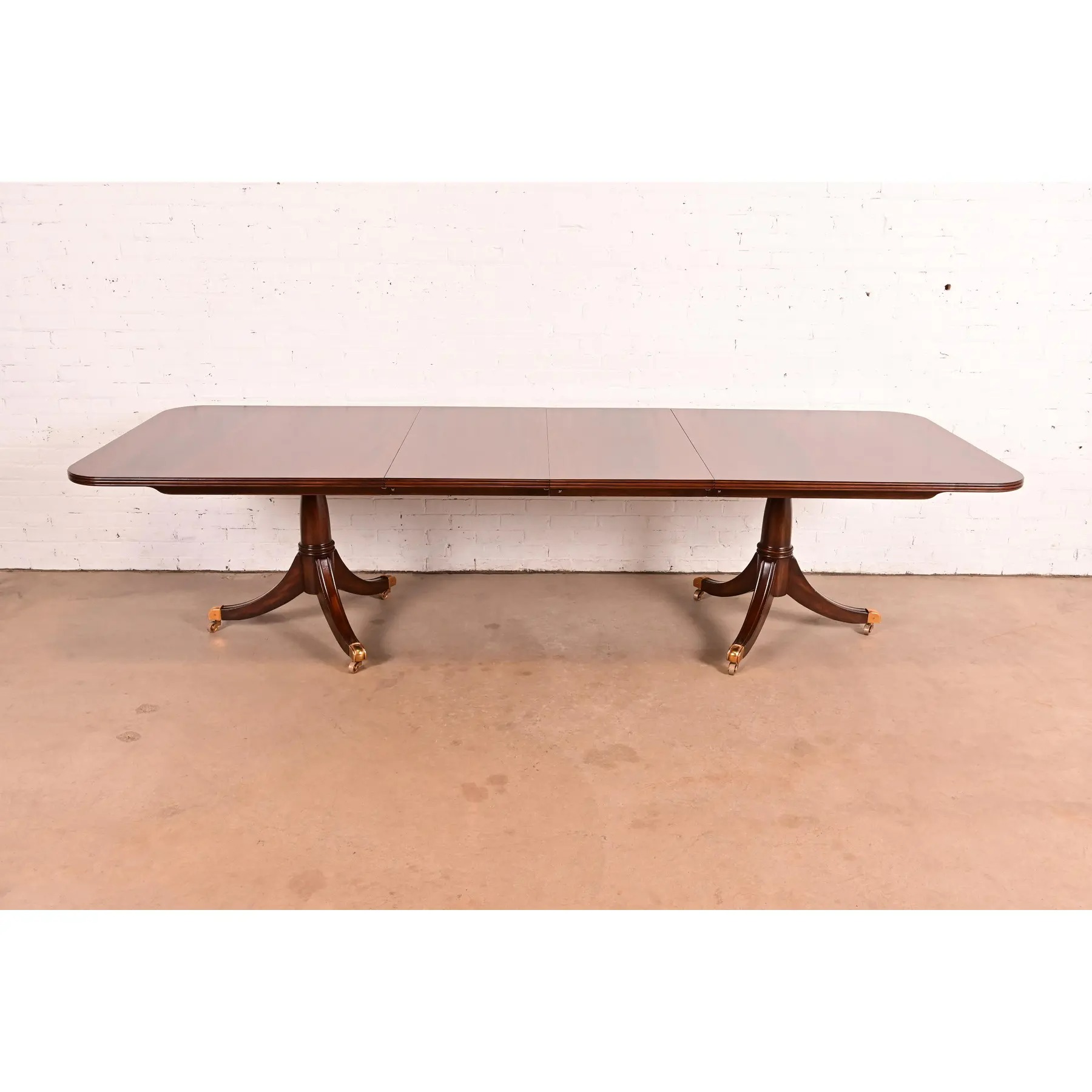 Maitland Smith Georgian Flame Mahogany Double Pedestal Extension Dining Table, Newly Refinished - Image 2