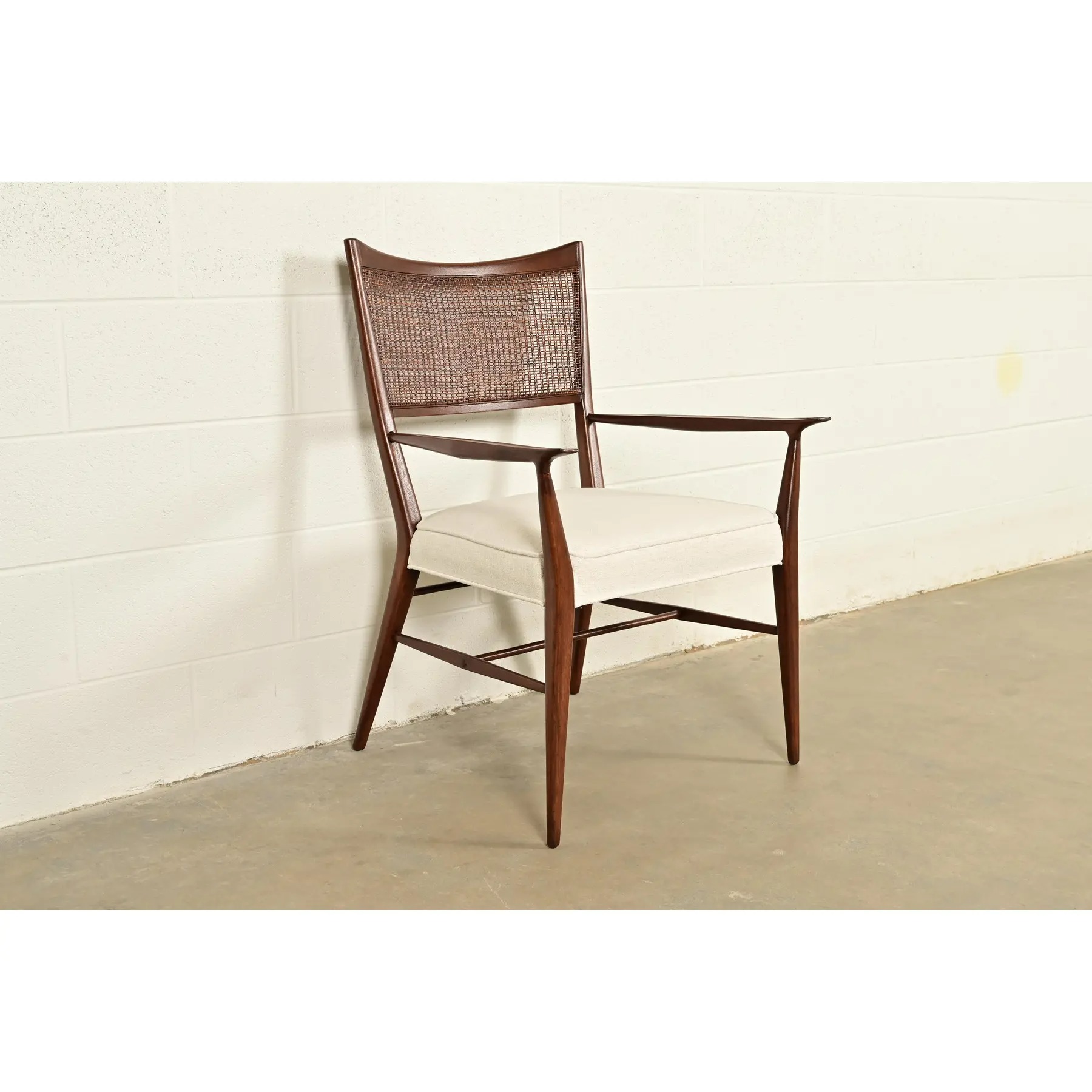 Paul McCobb Irwin Collection Mid-Century Modern Sculpted Walnut Cane Back Armchair, Newly Refinished - Image 5