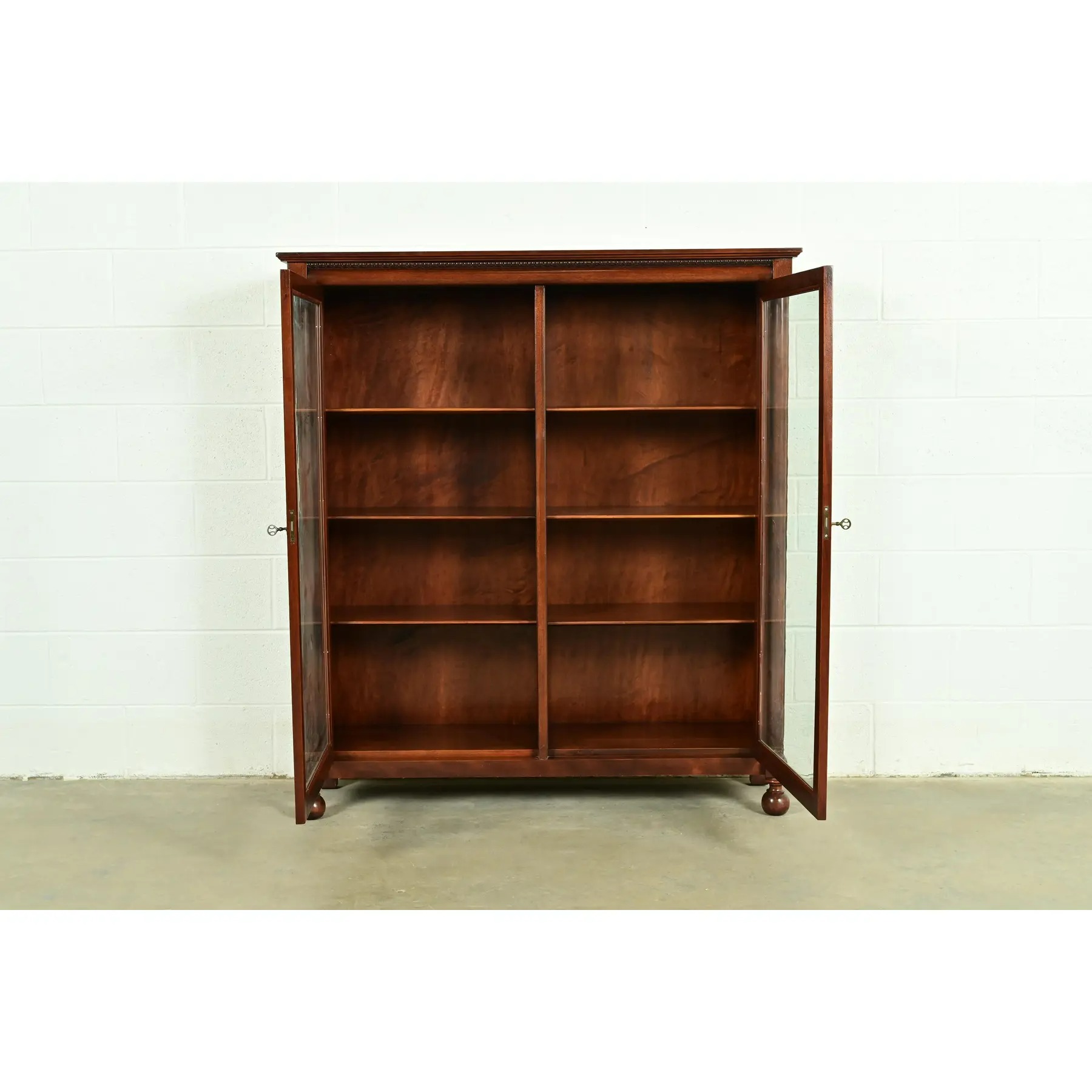 R. J. Horner Style Antique American Empire Carved Mahogany Glass Front Double Bookcase, Circa 1890s - Image 5
