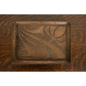 Roycroft Style Arts & Crafts Repousse Hammered Copper Serving Tray With Tulip Motif, Circa 1910
