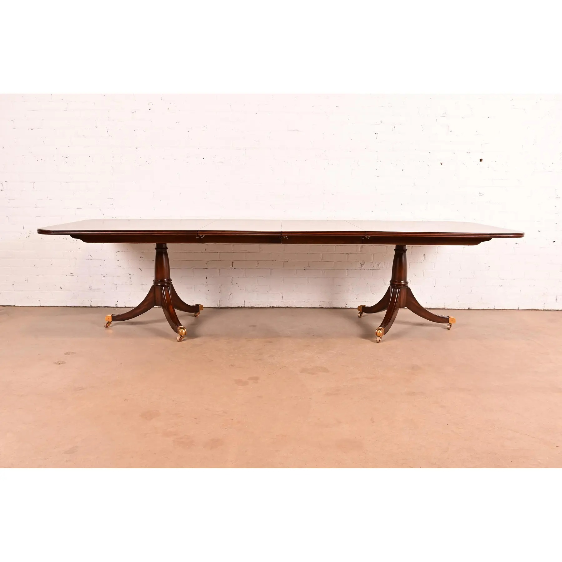 Maitland Smith Georgian Flame Mahogany Double Pedestal Extension Dining Table, Newly Refinished - Image 3