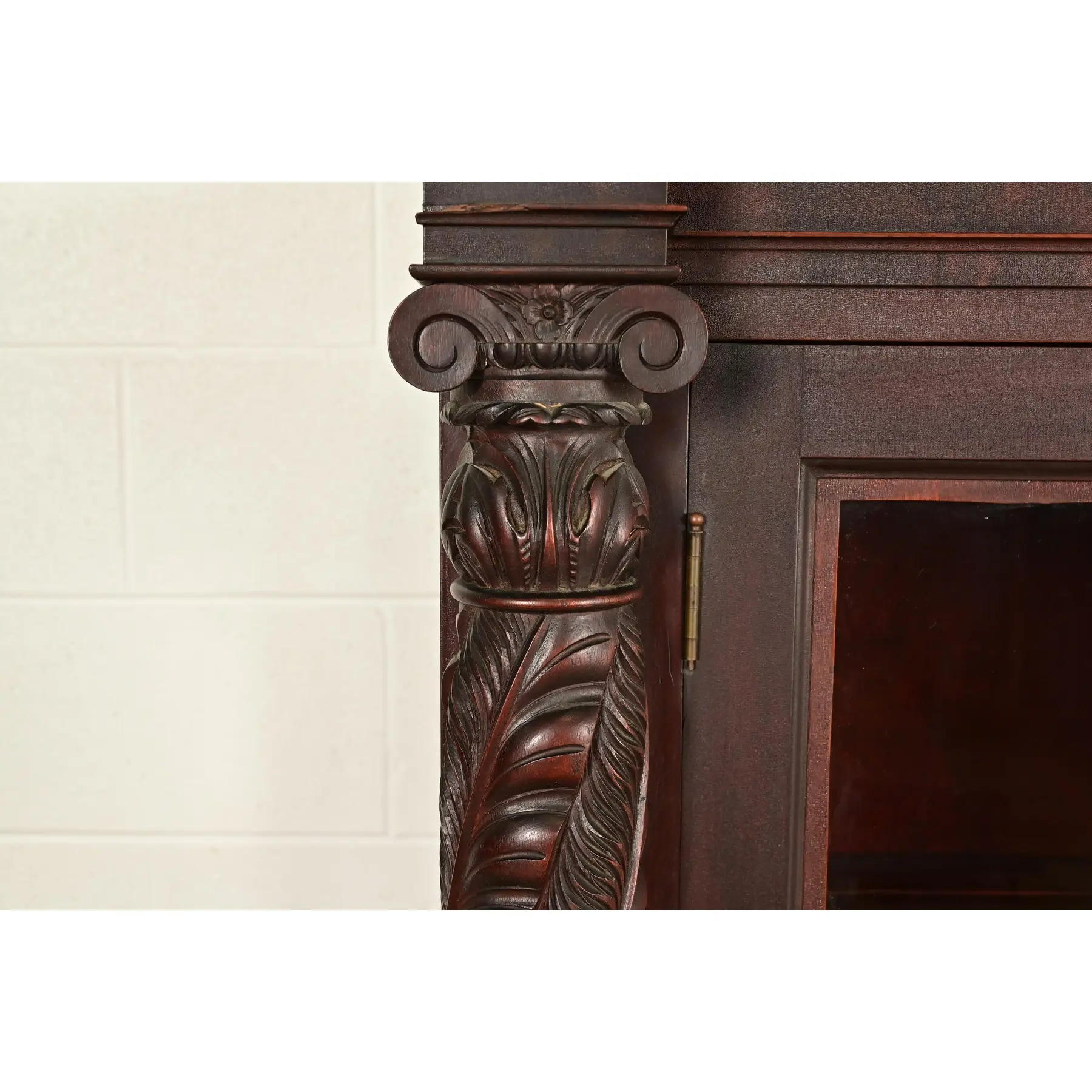 R. J. Horner Style Antique American Empire Flame Mahogany Glass Front Bookcase Cabinet, Circa 1890s - Image 6