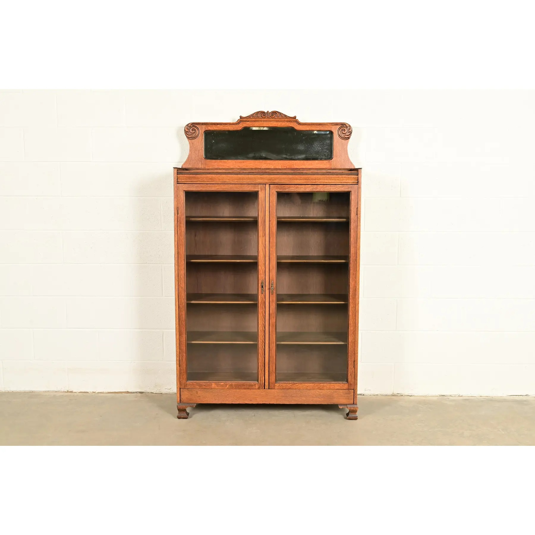 Antique Victorian Carved Oak Two-Door Bookcase, Circa 1890s - Image 2