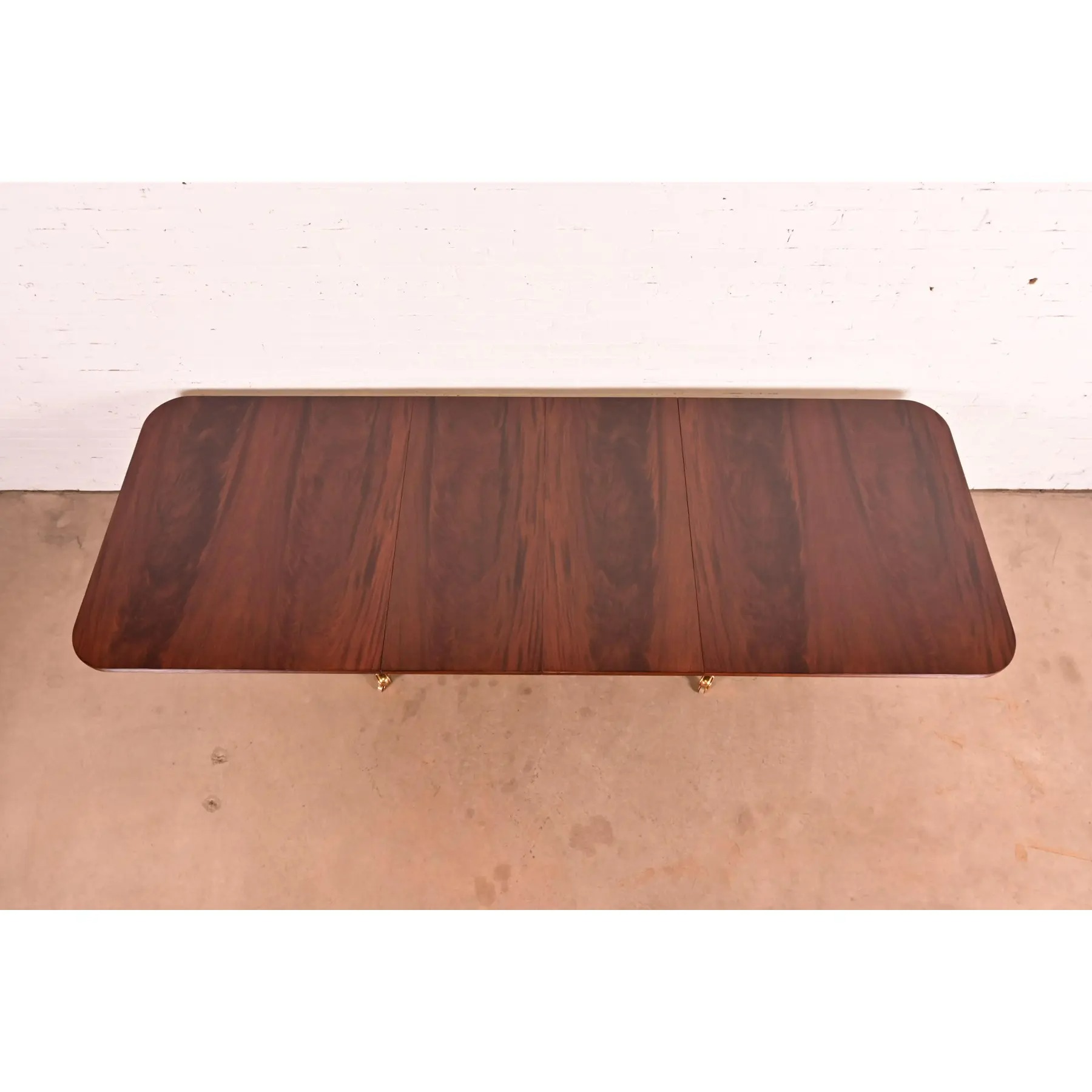 Maitland Smith Georgian Flame Mahogany Double Pedestal Extension Dining Table, Newly Refinished - Image 5