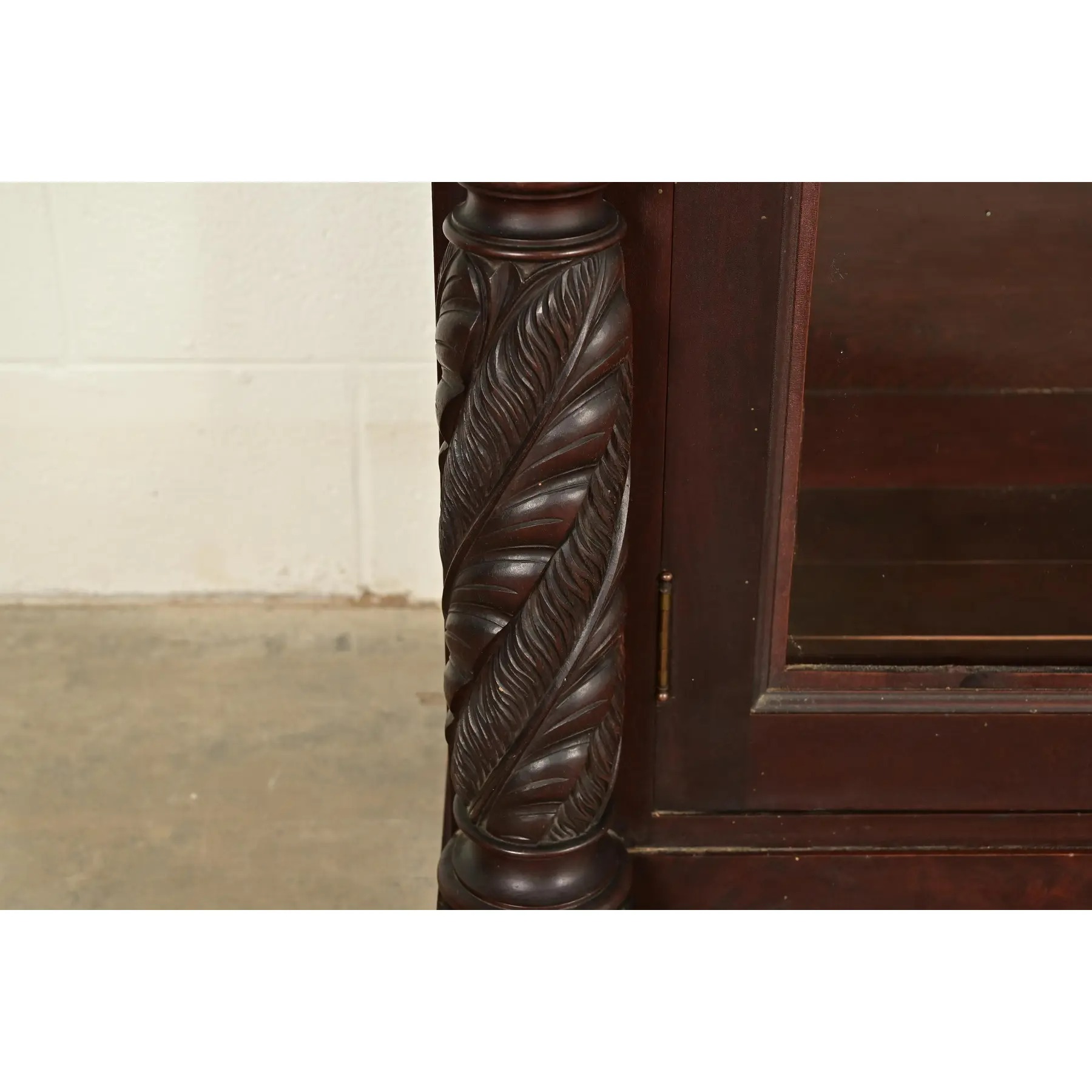 R. J. Horner Style Antique American Empire Flame Mahogany Glass Front Bookcase Cabinet, Circa 1890s - Image 8