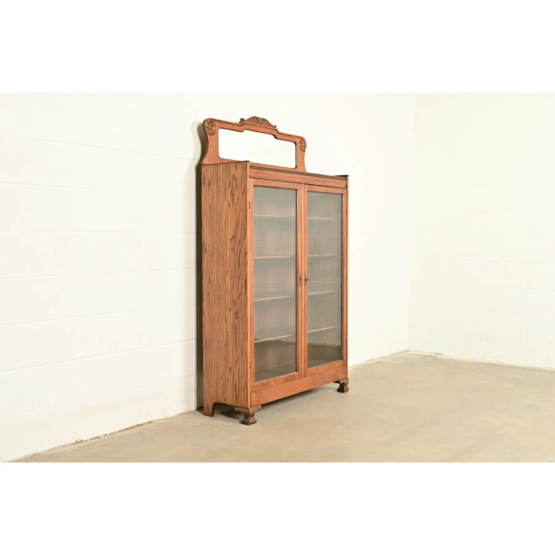 Antique Victorian Carved Oak Two-Door Bookcase, Circa 1890s - Image 3