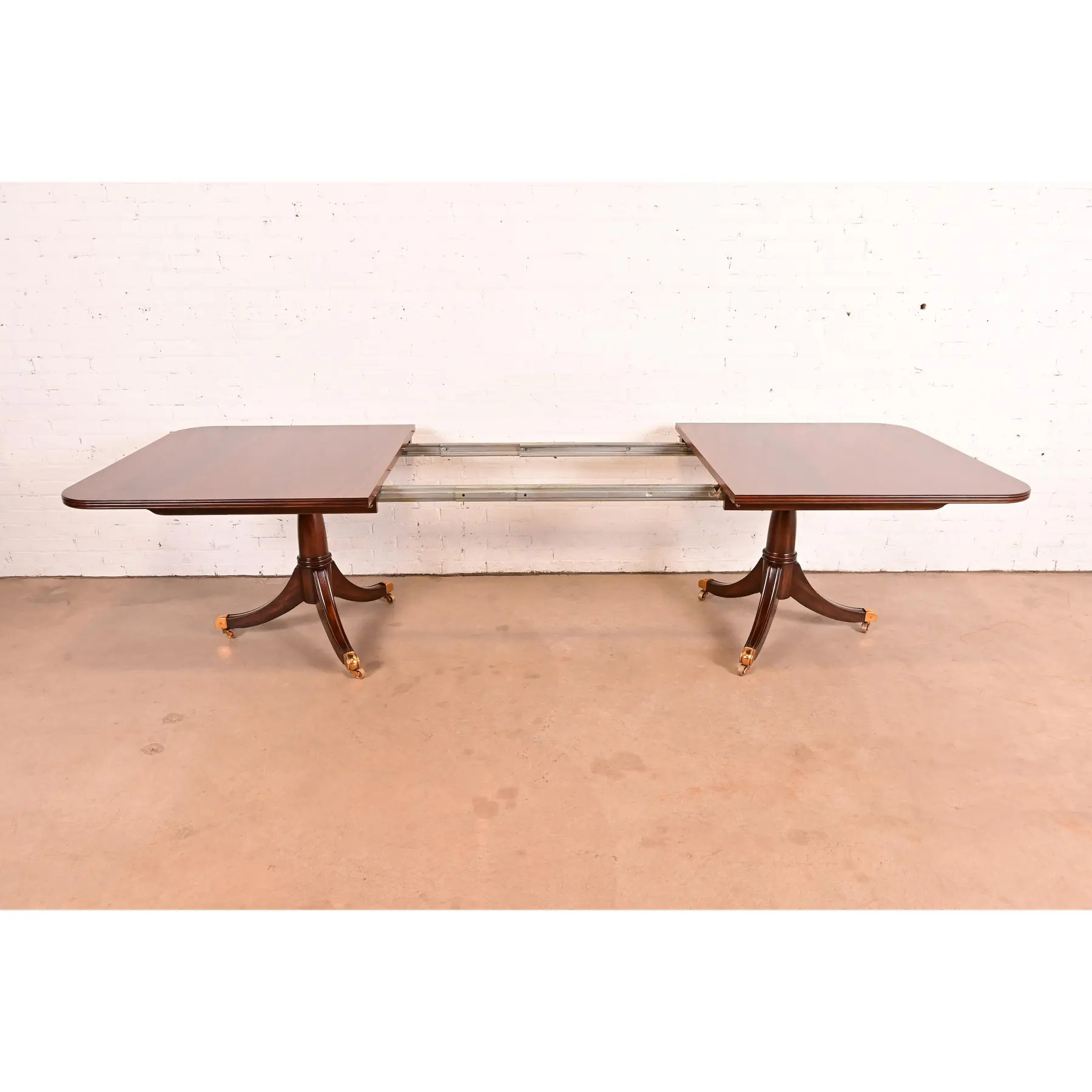 Maitland Smith Georgian Flame Mahogany Double Pedestal Extension Dining Table, Newly Refinished - Image 6