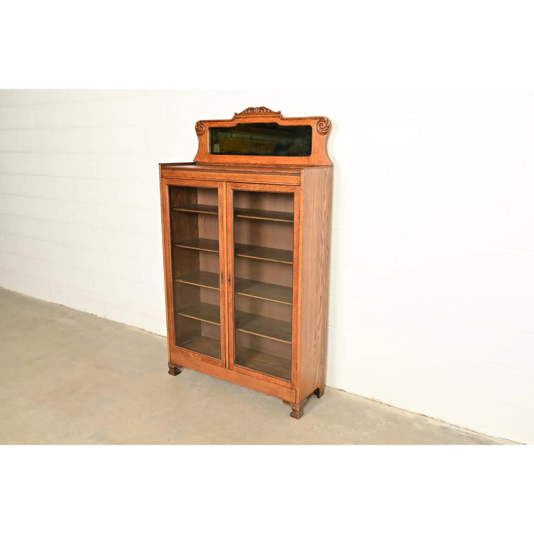 Antique Victorian Carved Oak Two-Door Bookcase, Circa 1890s - Image 4