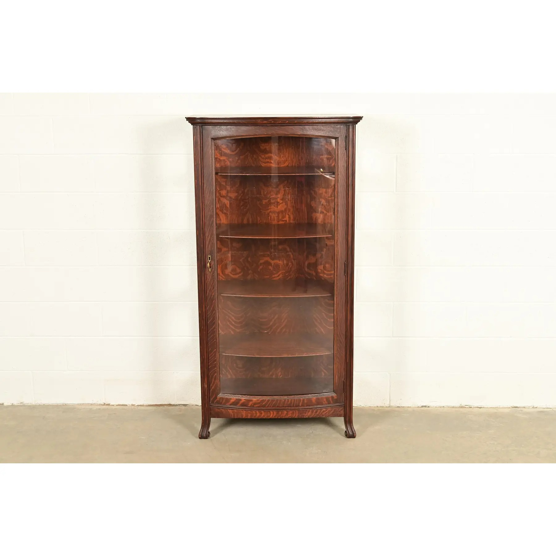Berkey & Gay Antique Victorian Carved Oak Curved Glass Bookcase or Display Cabinet, Circa 1900 - Image 2