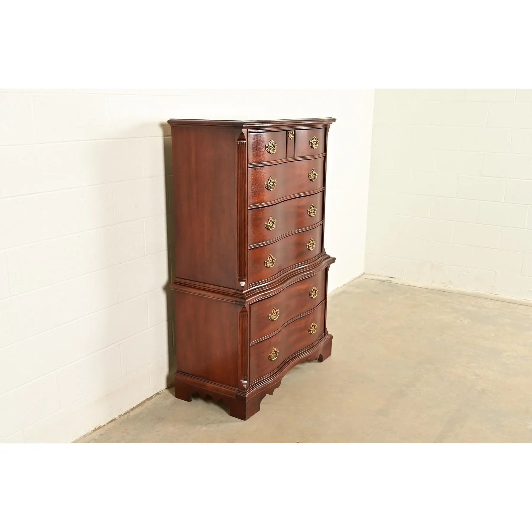 Chippendale Carved Mahogany Serpentine Front Six-Drawer Highboy Dresser - Image 5