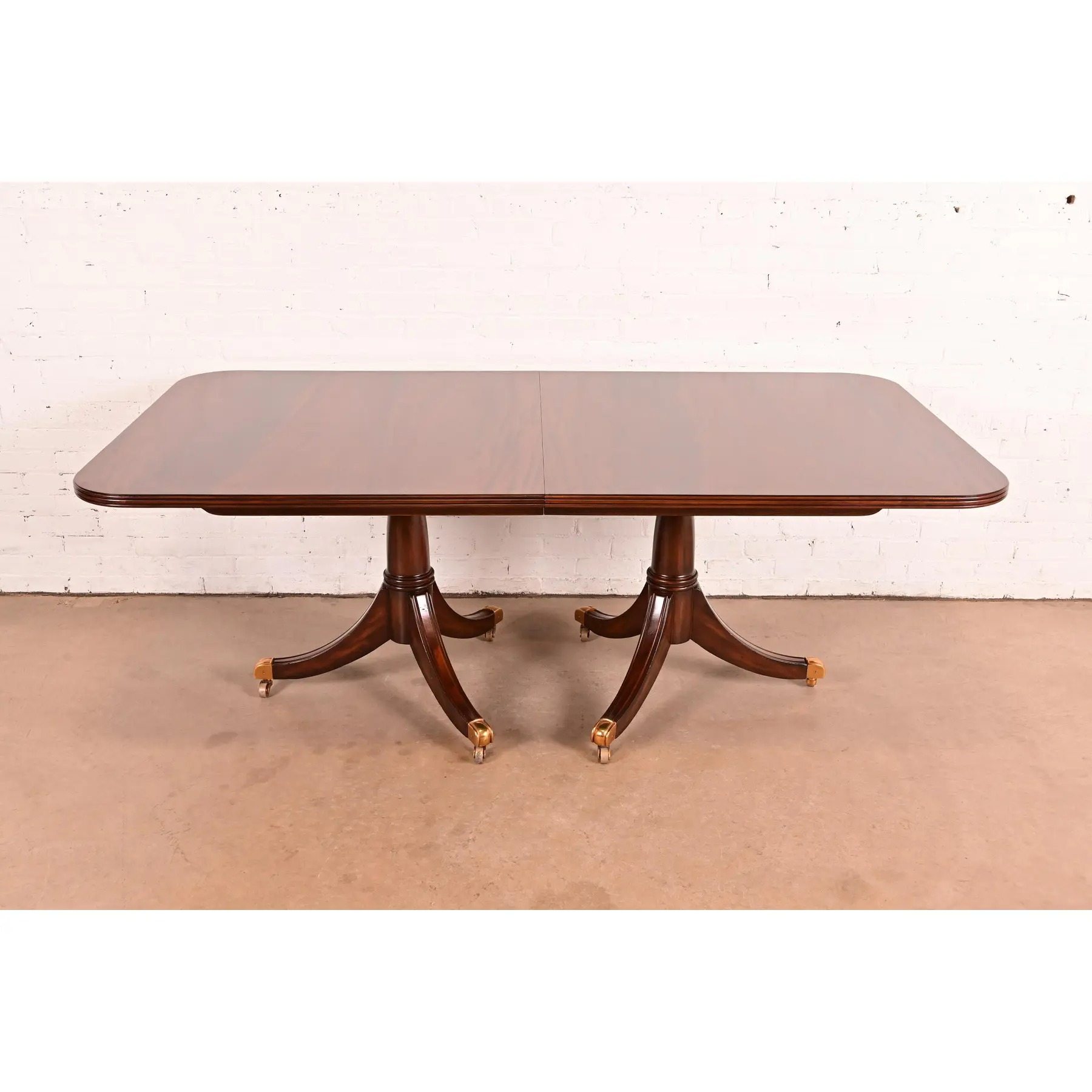 Maitland Smith Georgian Flame Mahogany Double Pedestal Extension Dining Table, Newly Refinished - Image 7