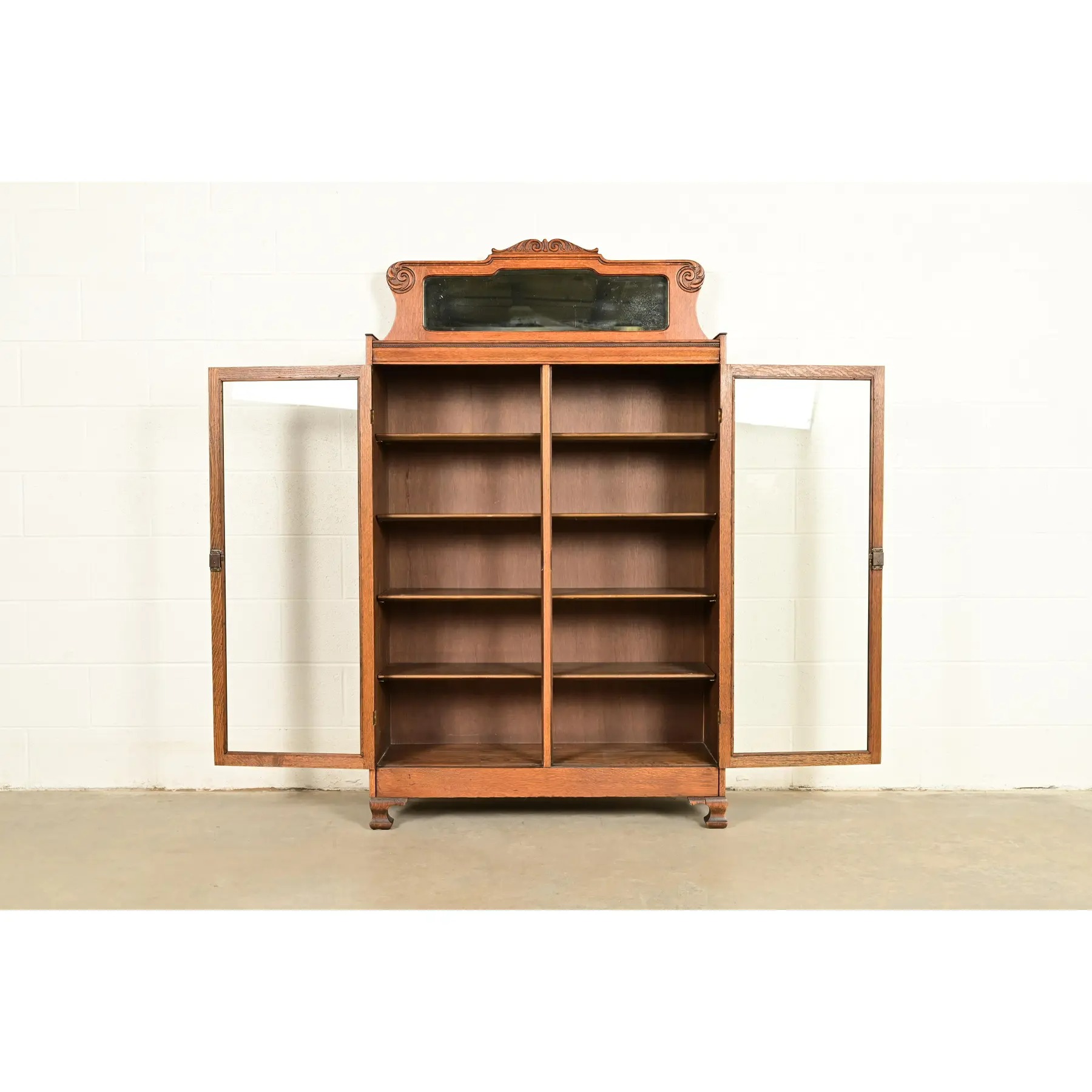 Antique Victorian Carved Oak Two-Door Bookcase, Circa 1890s - Image 5
