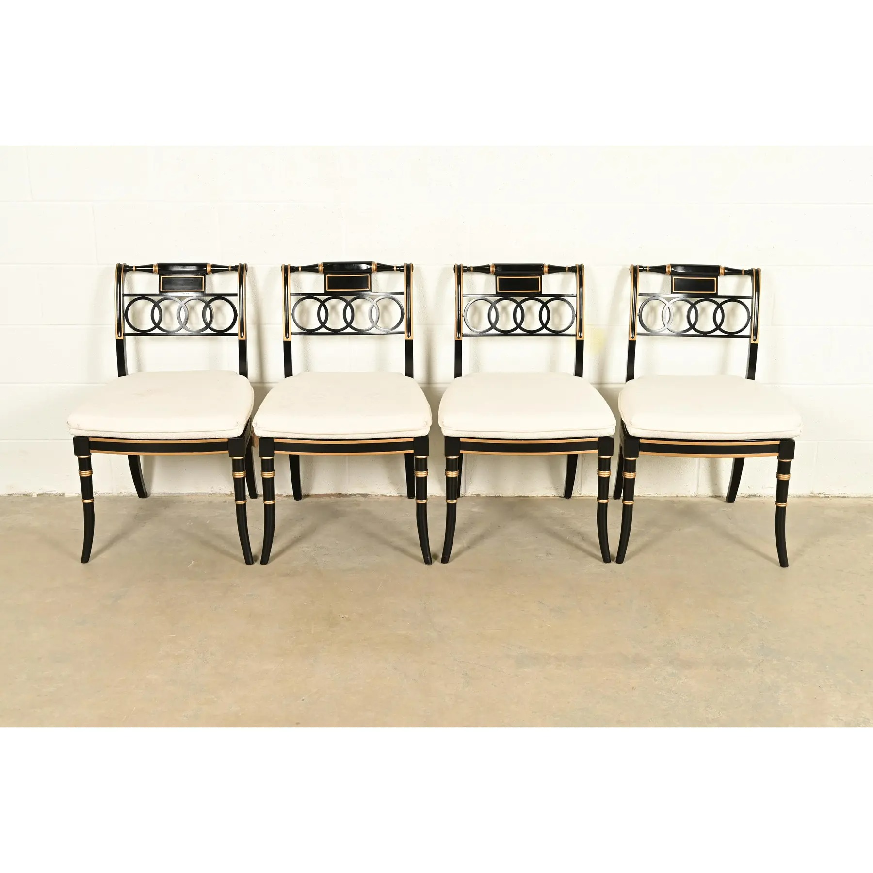 Baker Furniture Historic Charleston Regency Ebonized and Gold Gilt Dining Chairs, Set of Four - Image 2