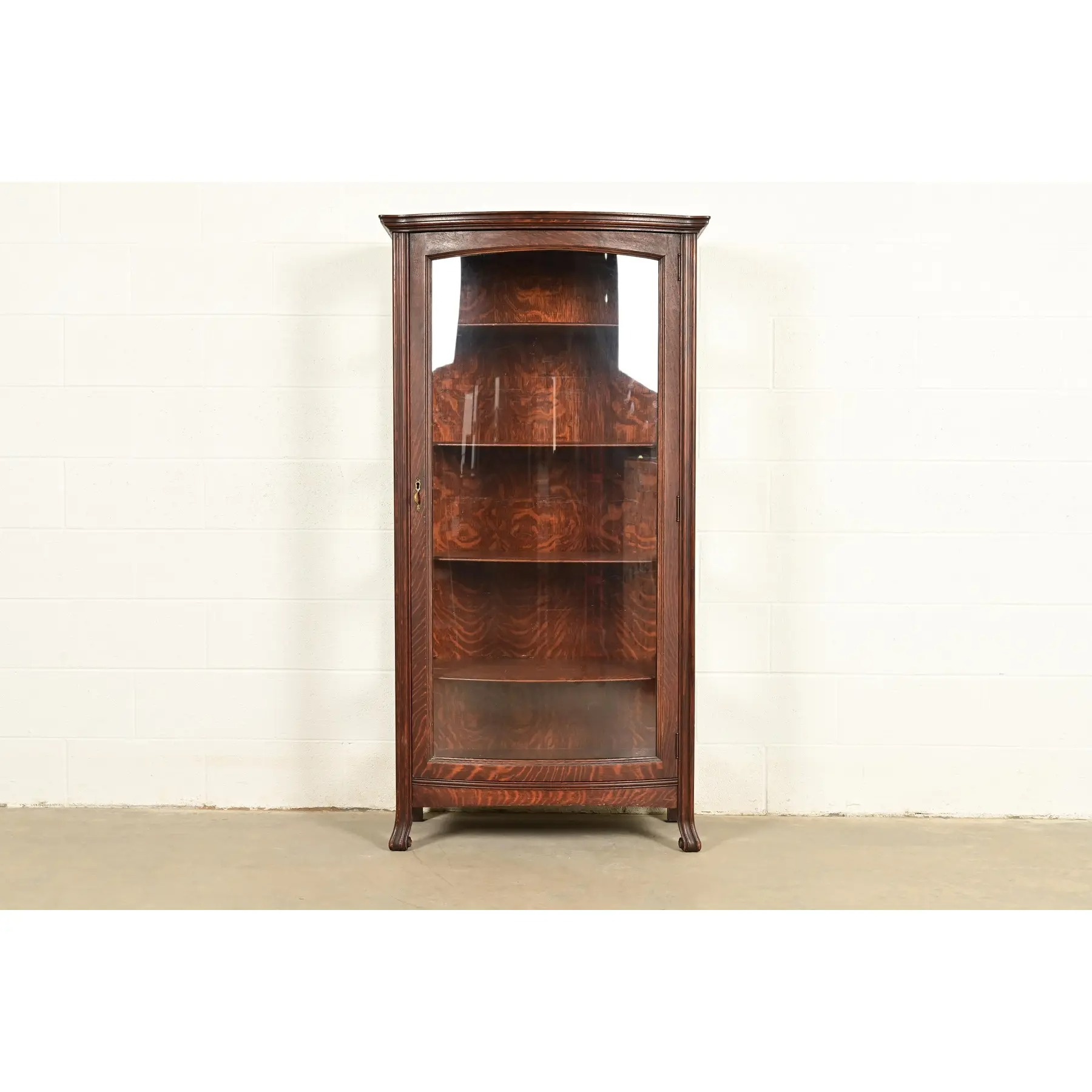 Berkey & Gay Antique Victorian Carved Oak Curved Glass Bookcase or Display Cabinet, Circa 1900 - Image 3