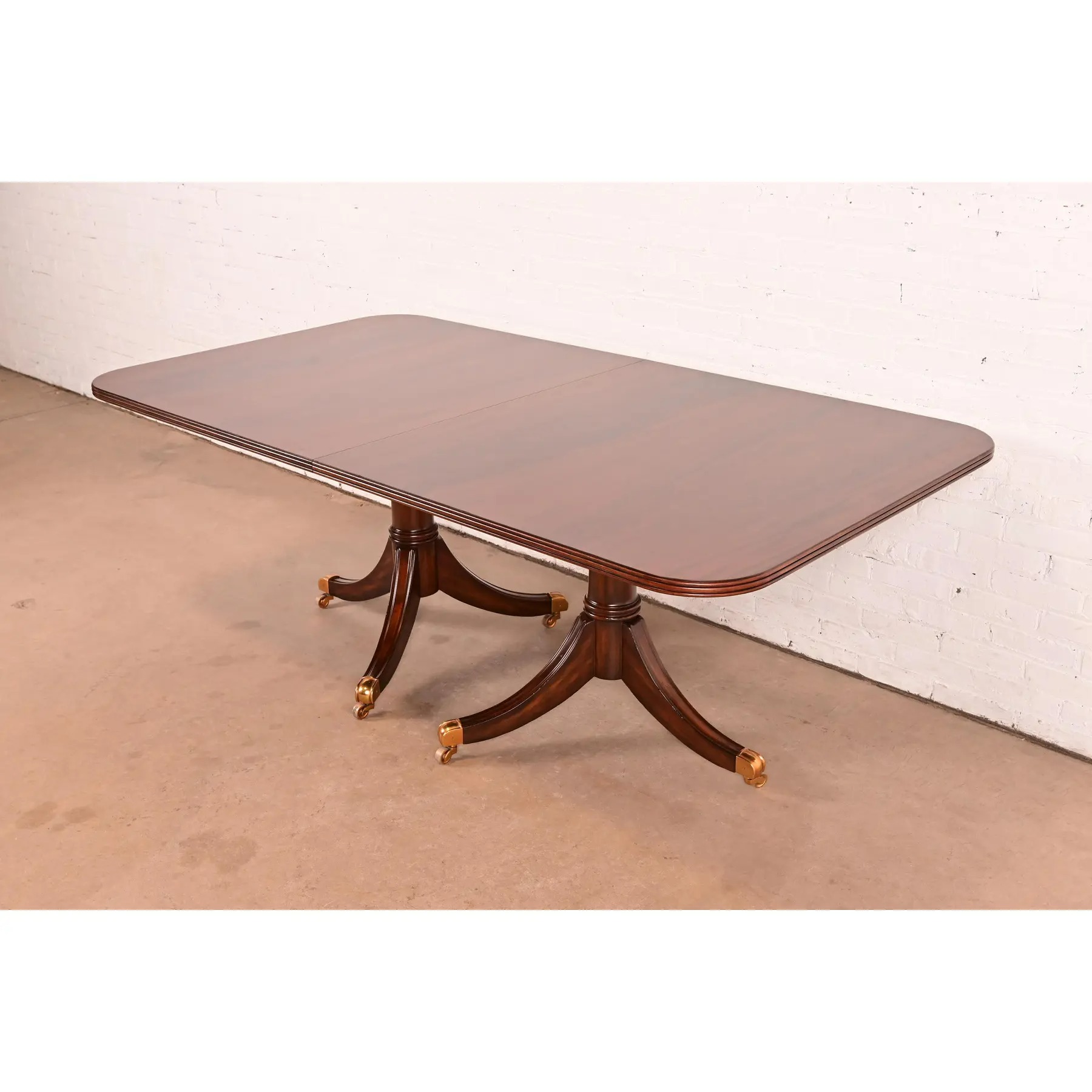 Maitland Smith Georgian Flame Mahogany Double Pedestal Extension Dining Table, Newly Refinished - Image 8
