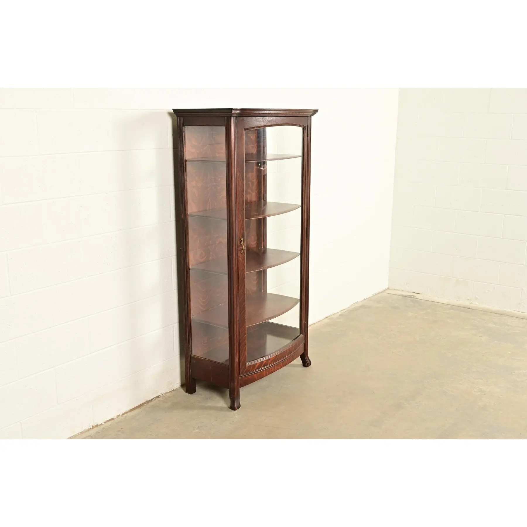 Berkey & Gay Antique Victorian Carved Oak Curved Glass Bookcase or Display Cabinet, Circa 1900 - Image 4