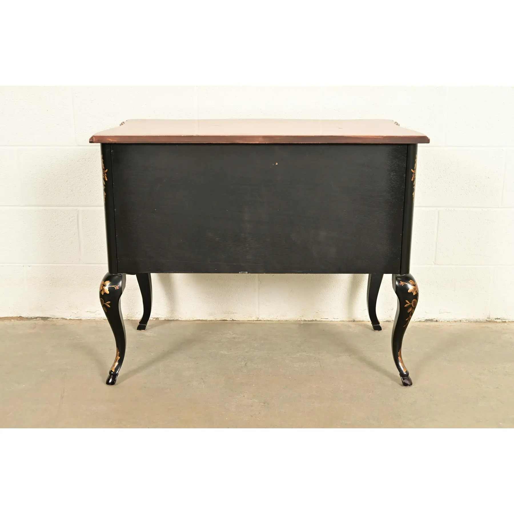 Drexel Heritage Hollywood Regency Chinoiserie Black Lacquered Hand Painted Chest of Drawers, Circa 1970s - Image 12