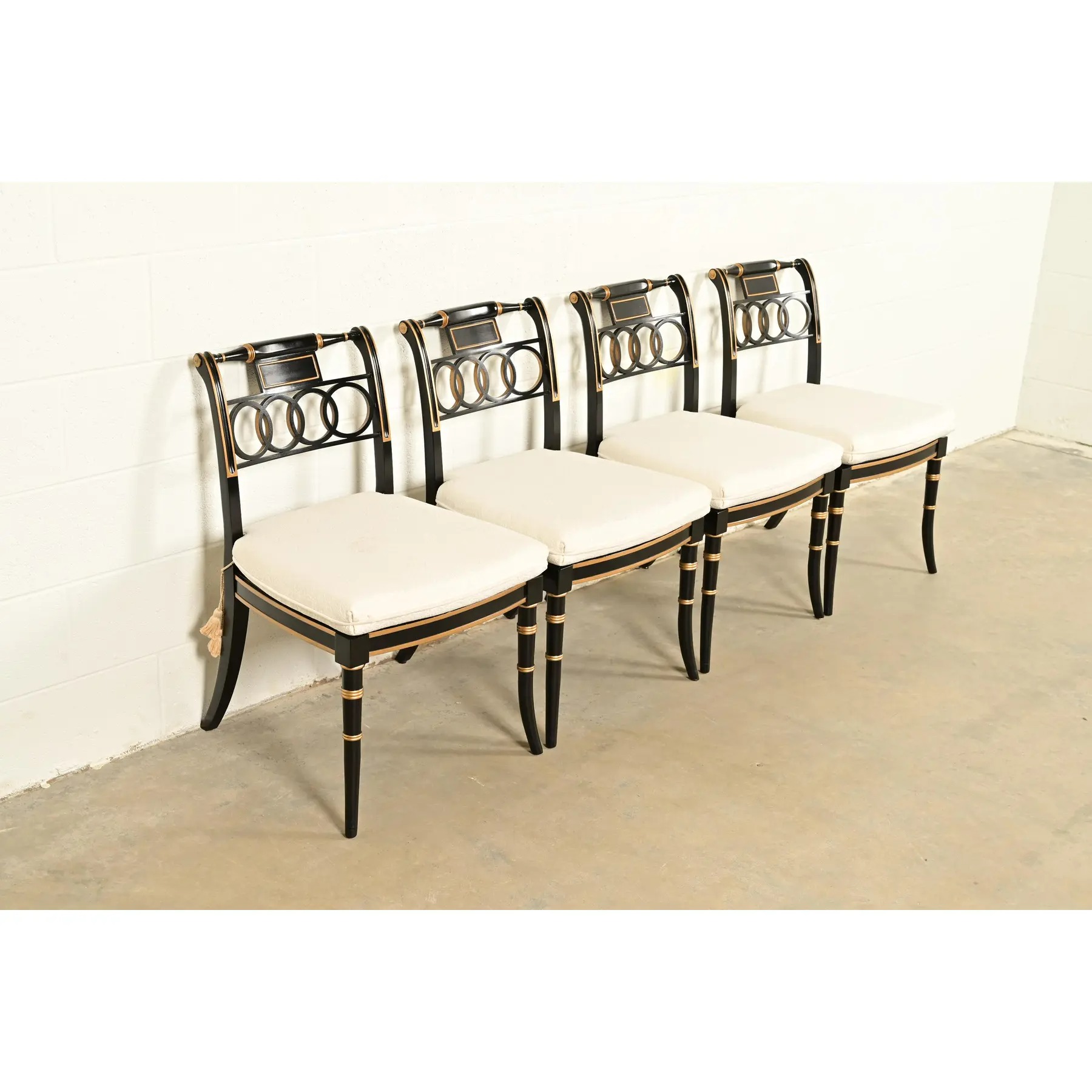 Baker Furniture Historic Charleston Regency Ebonized and Gold Gilt Dining Chairs, Set of Four - Image 4