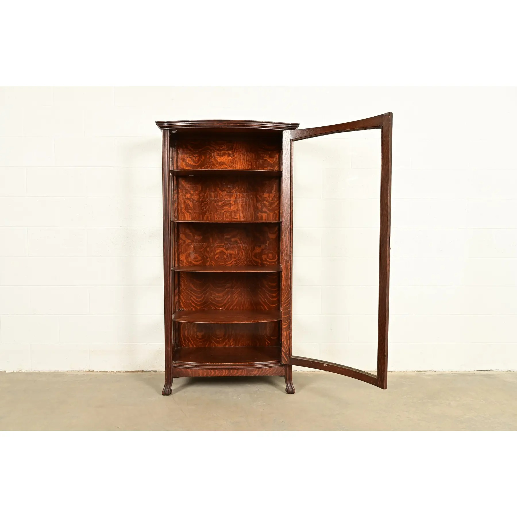 Berkey & Gay Antique Victorian Carved Oak Curved Glass Bookcase or Display Cabinet, Circa 1900 - Image 5