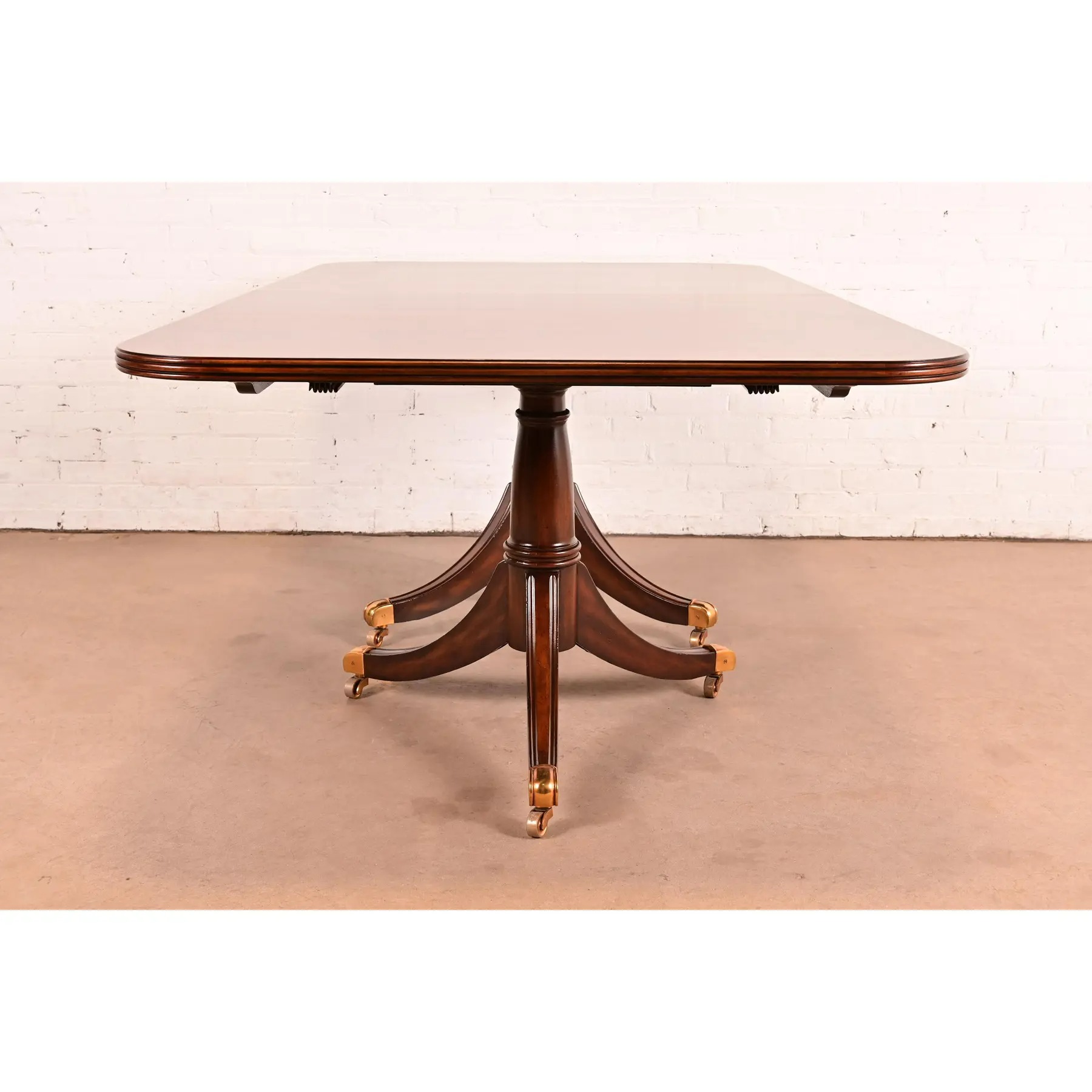 Maitland Smith Georgian Flame Mahogany Double Pedestal Extension Dining Table, Newly Refinished - Image 12