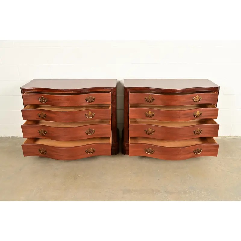 Baker Furniture Historic Charleston Chippendale Carved Mahogany Serpentine Front Dresser Chests, Pair - Image 5