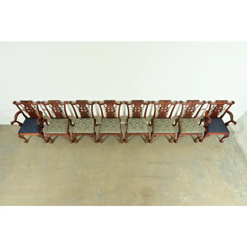 Baker Furniture Style Chippendale Carved Mahogany Dining Chairs, Set of Eight - Image 5