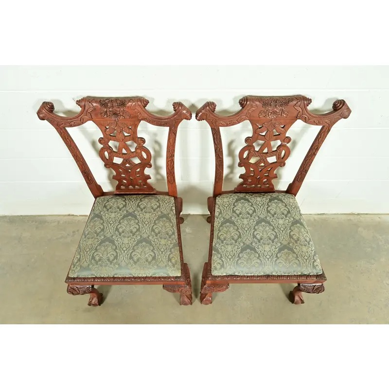 Baker Furniture Style Chippendale Carved Mahogany Side Chairs or Dining Chairs, Pair - Image 5