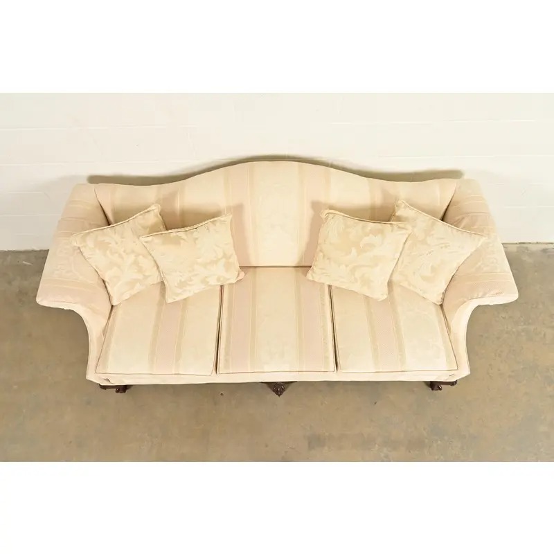 Ethan Allen Chippendale Carved Mahogany Upholstered Camelback Sofa - Image 5
