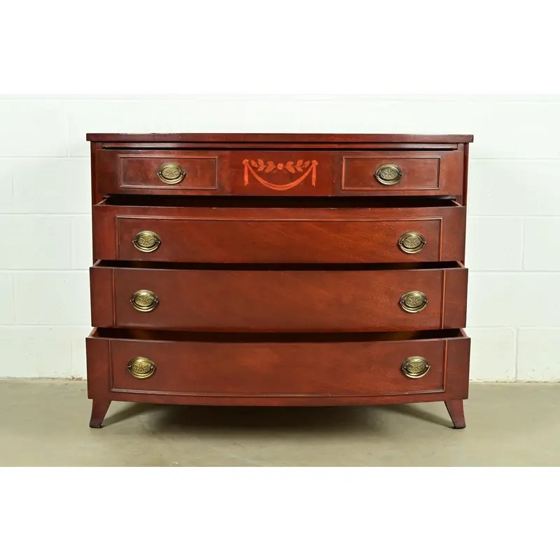 Federal Inlaid Mahogany Bow Front Dresser Chest by National Furniture, Circa 1960s - Image 5