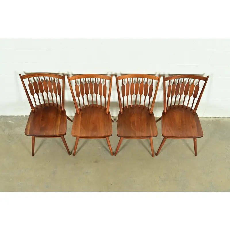 Kipp Stewart for Drexel Declaration Sculpted Walnut Dining Chairs, Set of Four - Image 5