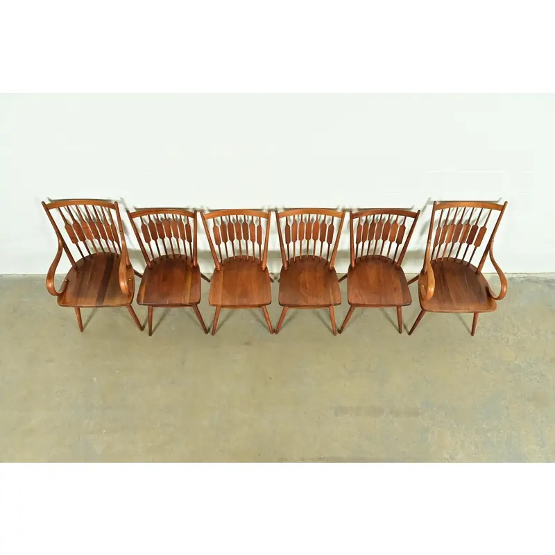 Kipp Stewart for Drexel Declaration Sculpted Walnut Dining Chairs, Set of Six - Image 5