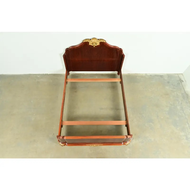 Paul Sormani Style Antique French Provincial Louis XV Burled Mahogany and Gold Gilt Queen Size Bed - Image 5