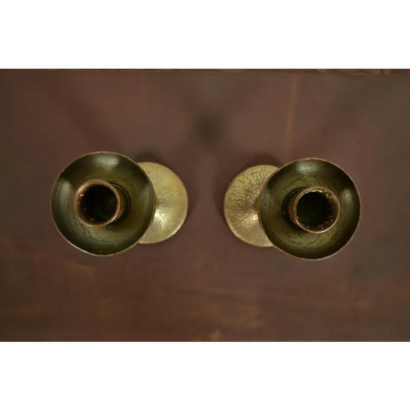 Roycroft Arts & Crafts Brass Finished Hammered Copper Candlesticks, Pair - Image 5