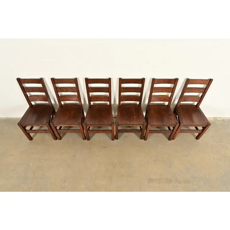 Stickley Brothers Antique Mission Oak Arts & Crafts Ladder Back Dining Chairs, Newly Refinished - Image 5