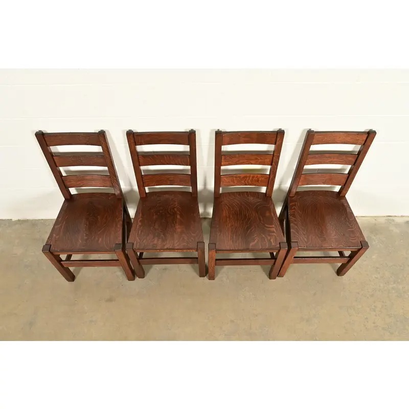 Stickley Brothers Antique Mission Oak Arts & Crafts Ladder Back Dining Chairs, Newly Refinished - Image 5