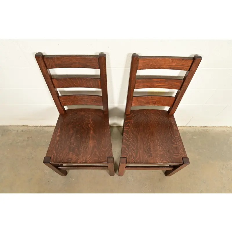 Stickley Brothers Antique Mission Oak Arts & Crafts Ladder Back Side Chairs or Dining Chairs, Newly Refinished - Image 5