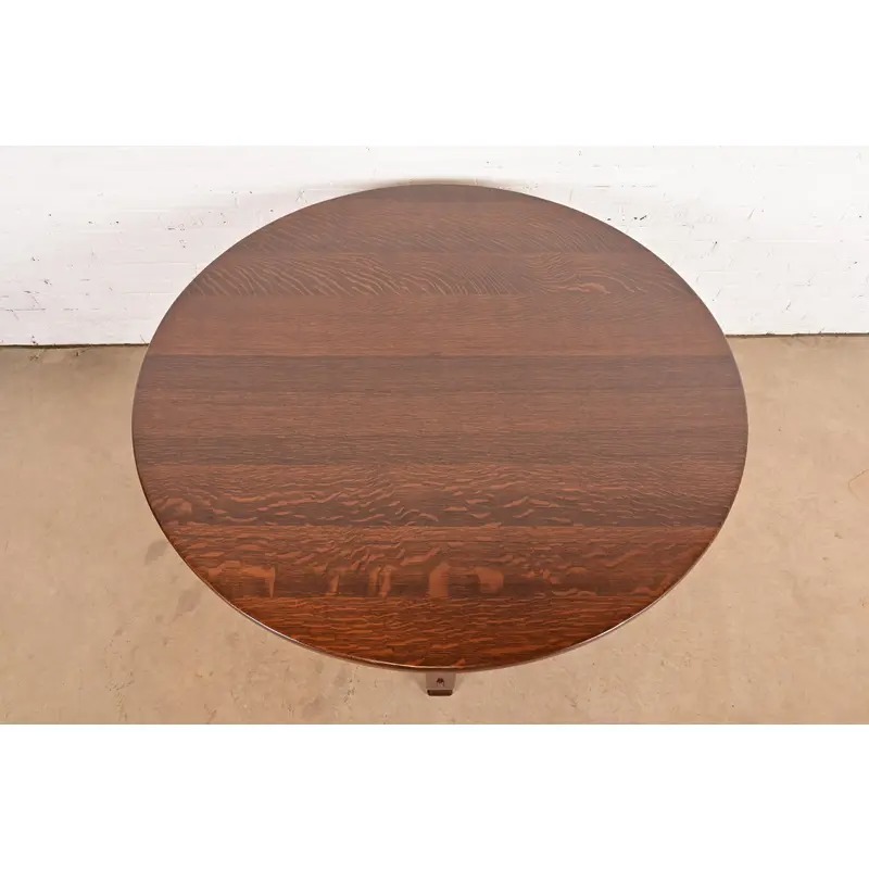 Stickley Brothers Antique Mission Oak Arts & Crafts Round Dining Table, Newly Refinished - Image 5