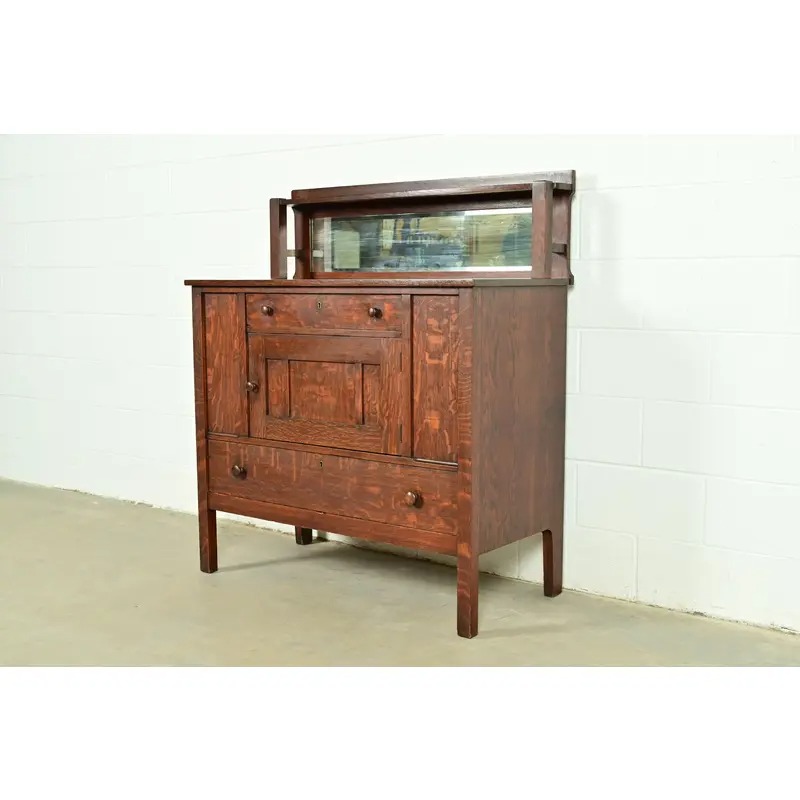Stickley Brothers Style Antique Mission Oak Arts & Crafts Sideboard or Bar Cabinet, Circa 1910 - Image 5